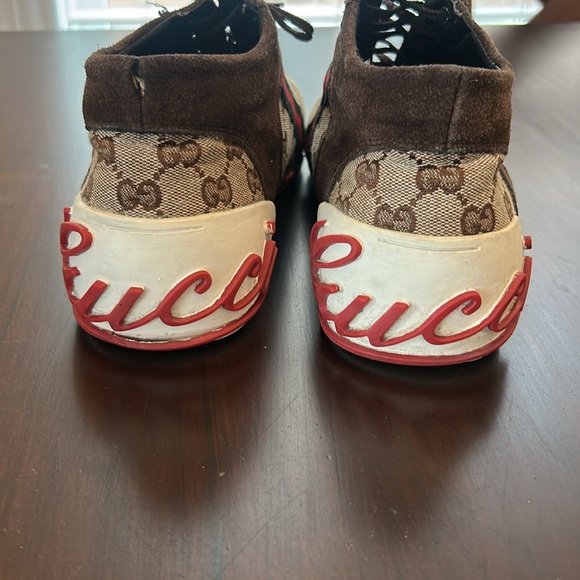 Gucci High Top Brown Canvas Sneaker Men’s Size 10 Authentic - Picture 6 of 16